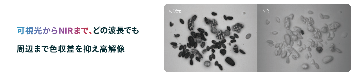 可視光からNIRまで、どの波長でも周辺まで色収差を抑え高解像