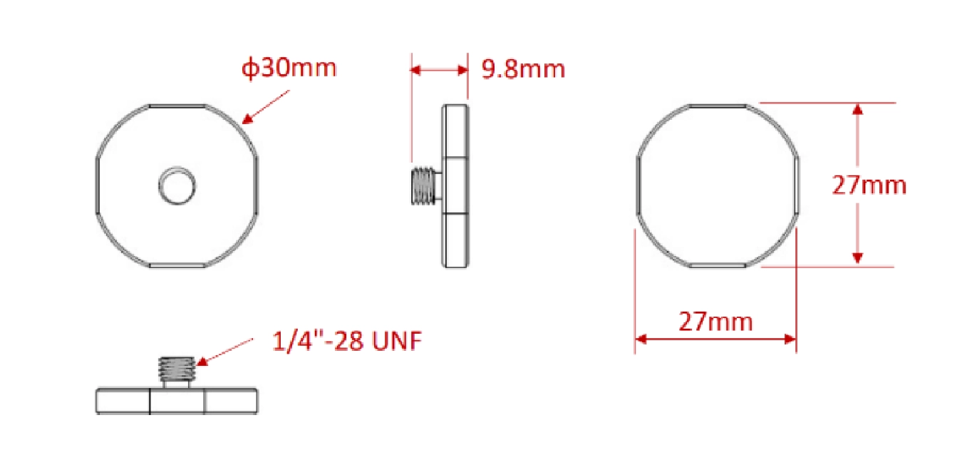 ASUS IoTのAISSENS 100AW用 接着固定マウントの寸法図面